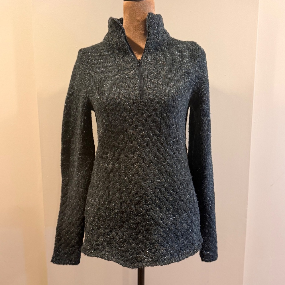 Royal Robbins Sweater Women S Gray Cable Knit 1/4 Zip Textured Wool Blend Cabin